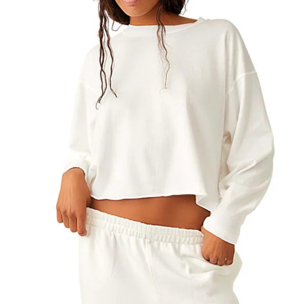 Free People Long Sleeve Inspire Batwing Cropped Shirt